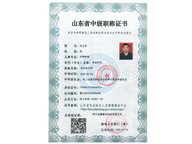 山東省中級(jí)職稱(chēng)證書(shū)